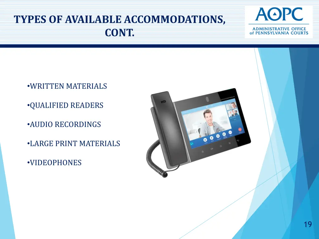 types of available accommodations cont