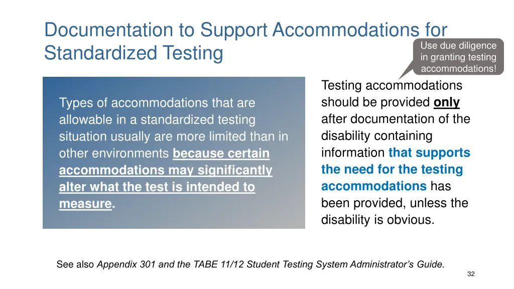 documentation to support accommodations