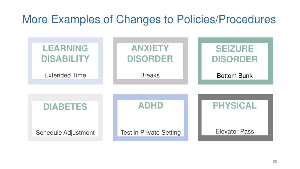 more examples of changes to policies procedures