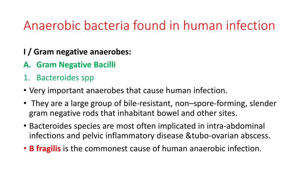 anaerobic bacteria found in human infection