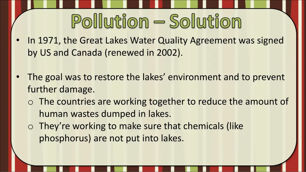 pollution solution in 1971 the great lakes water