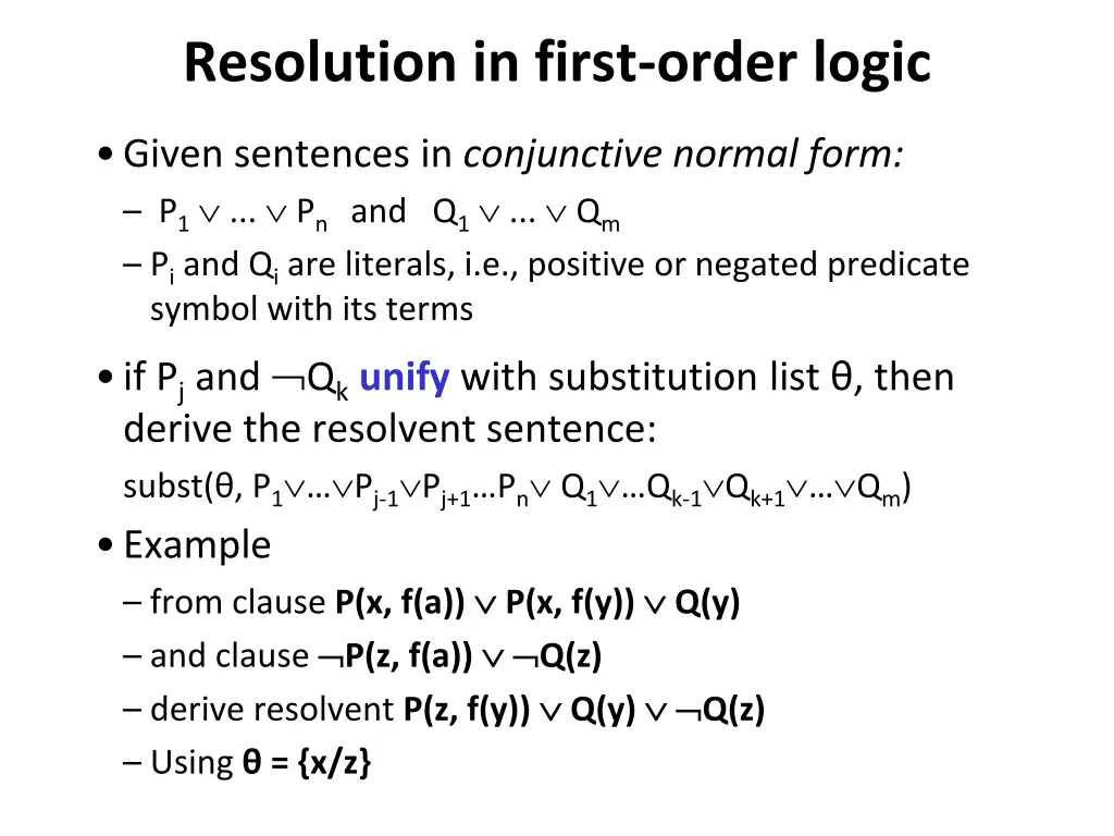 resolution in first order logic