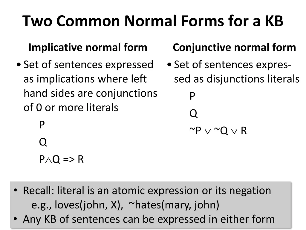 two common normal forms for a kb