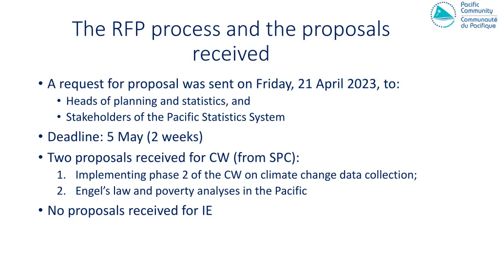 the rfp process and the proposals received