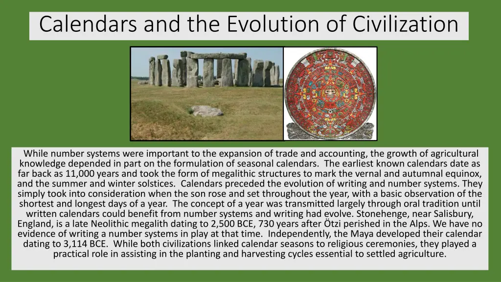 calendars and the evolution of civilization