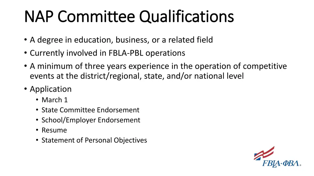 nap committee qualifications nap committee