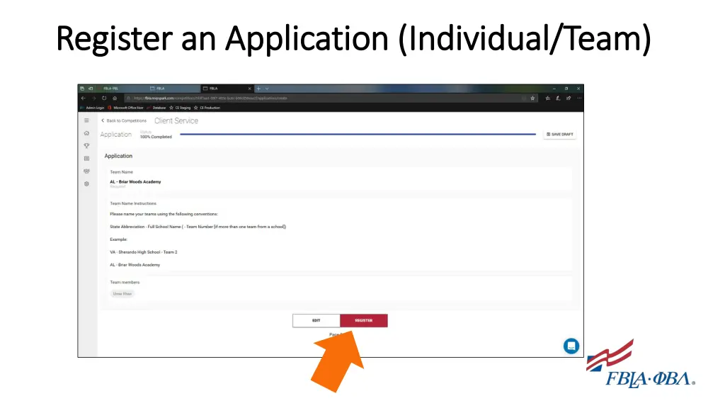 register an application individual team register 8