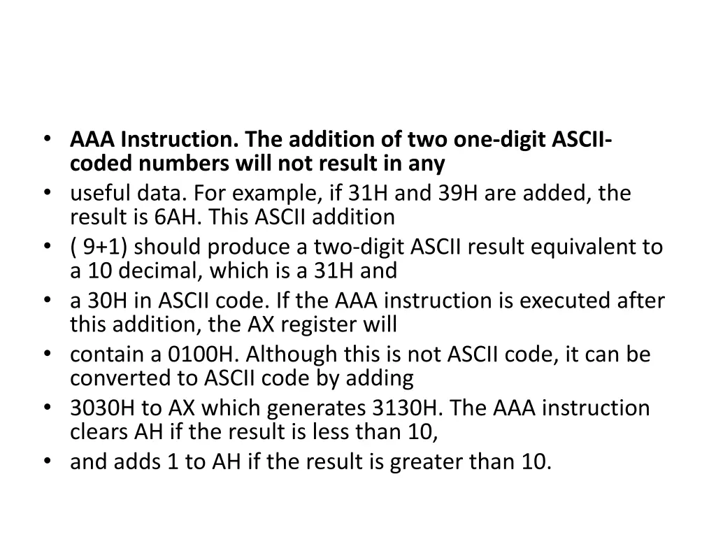 aaa instruction the addition of two one digit