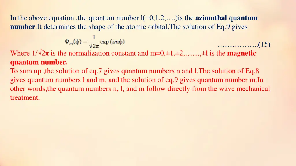 in the above equation the quantum number