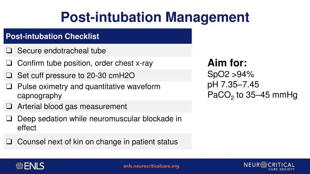 post intubation management