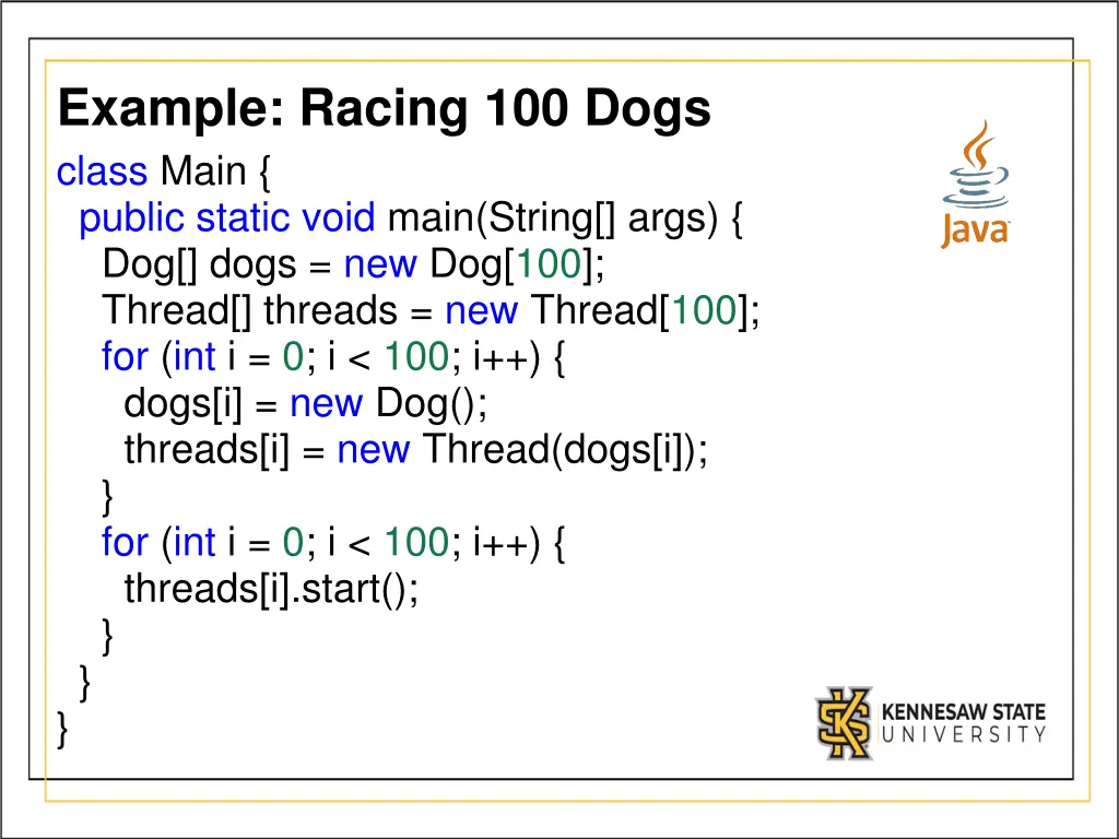 example racing 100 dogs class main public static