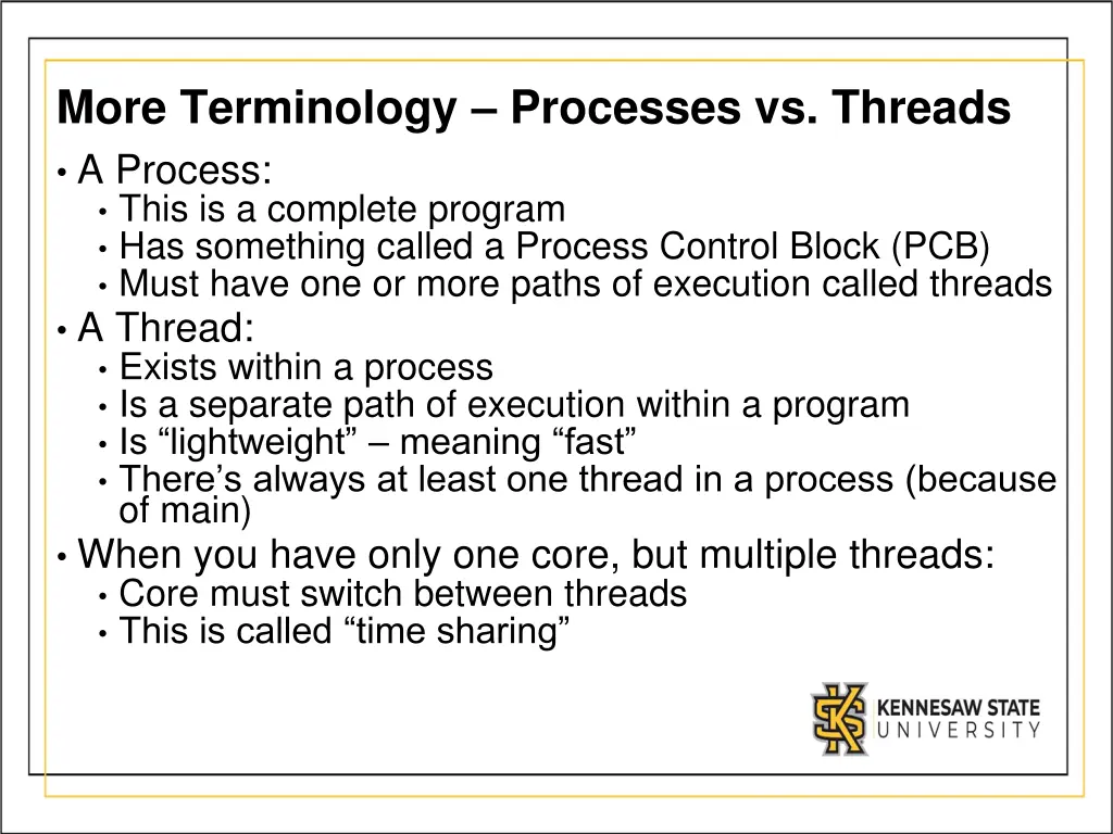 more terminology processes vs threads a process