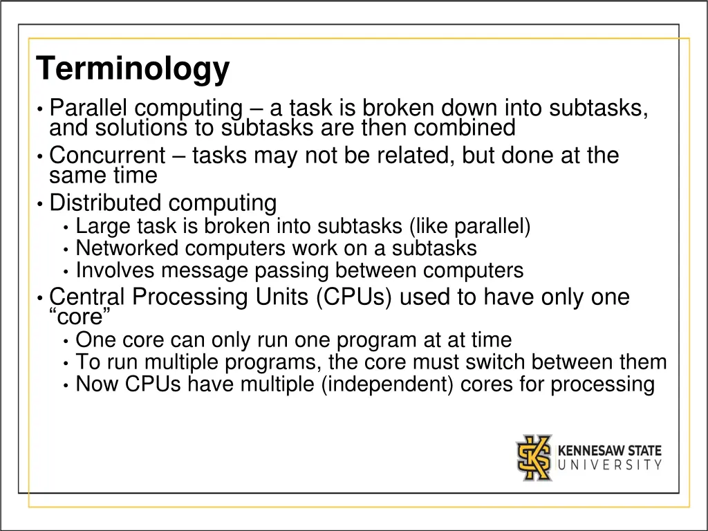 terminology parallel computing a task is broken