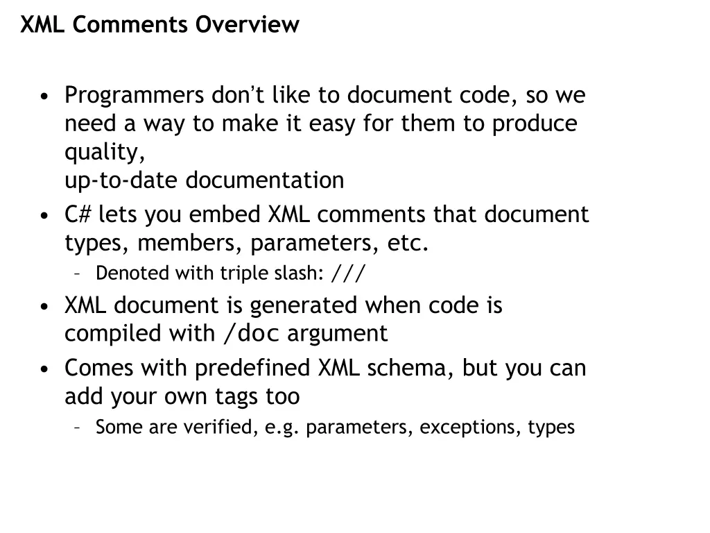 xml comments overview