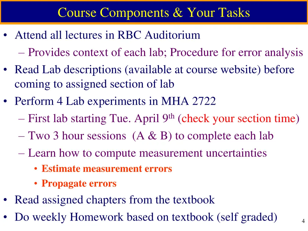 course components your tasks