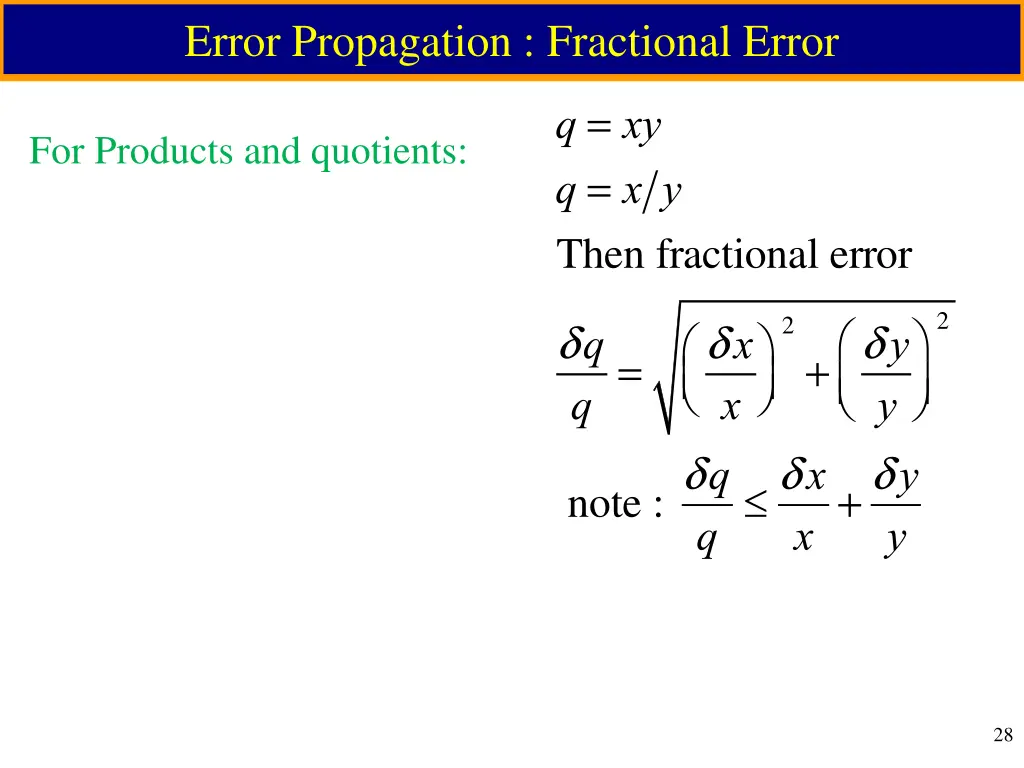 error propagation fractional error