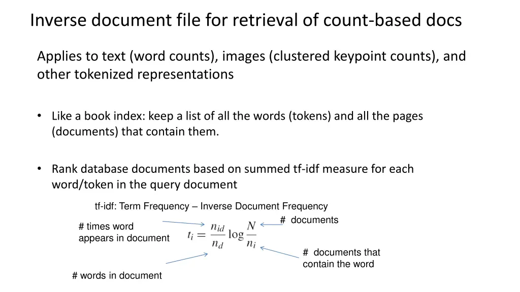 inverse document file for retrieval of count