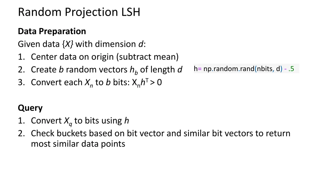 random projection lsh