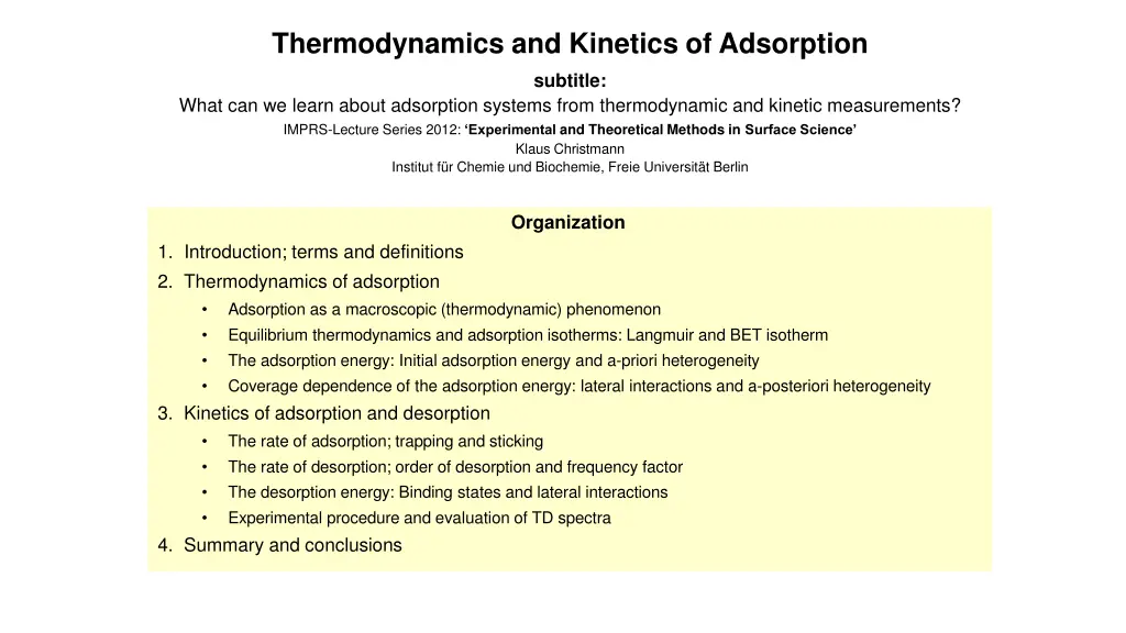 thermodynamics and kinetics of adsorption