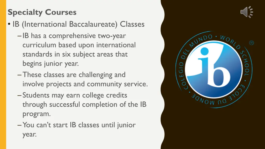 specialty courses ib international baccalaureate