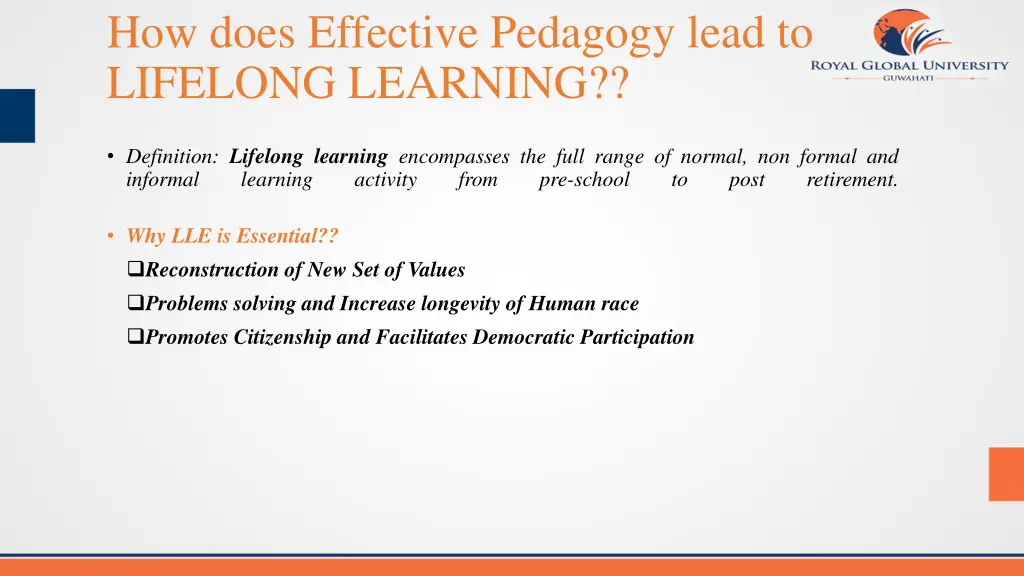 how does effective pedagogy lead to lifelong