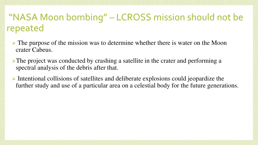 nasa moon bombing lcross mission should