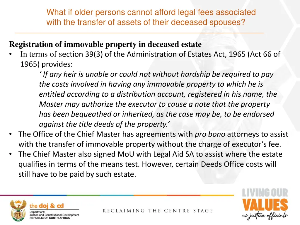 what if older persons cannot afford legal fees