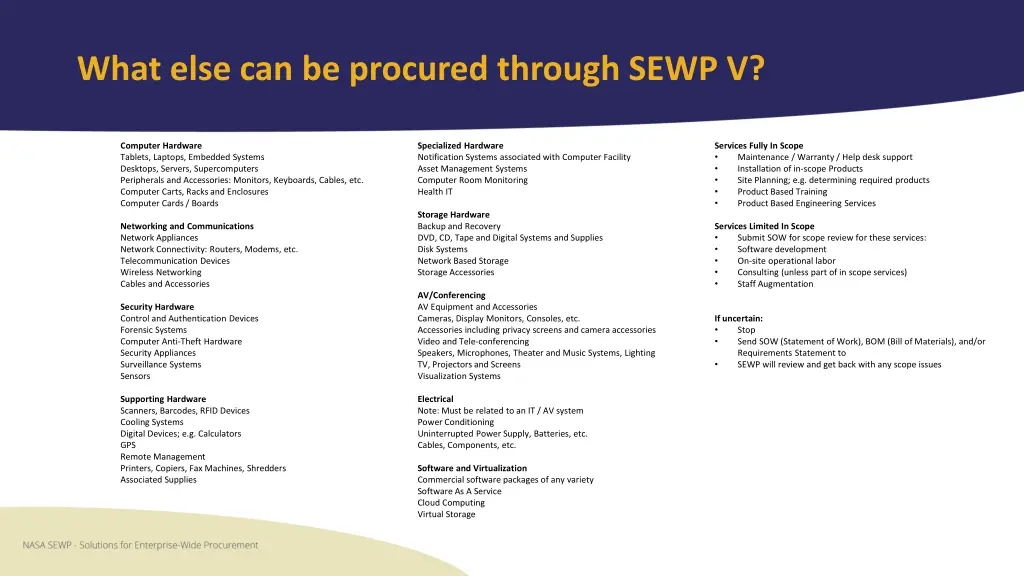 what else can be procured through sewp v