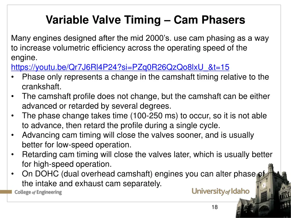 variable valve timing cam phasers