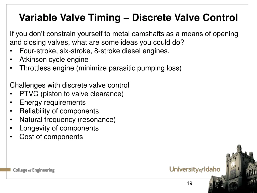 variable valve timing discrete valve control