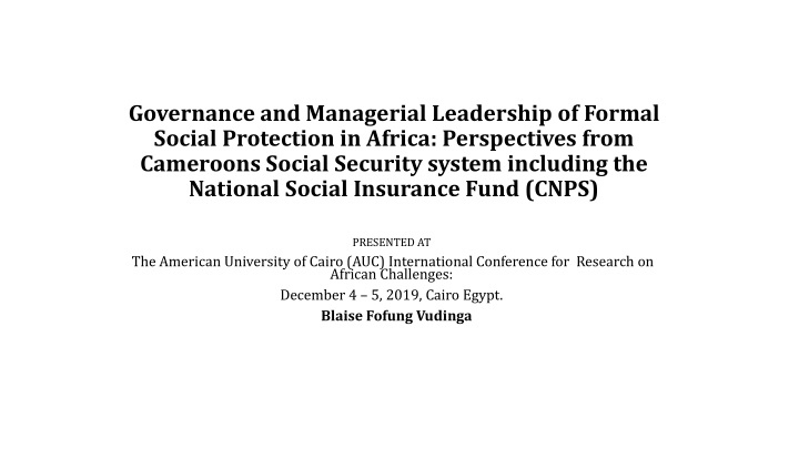 governance and managerial leadership of formal