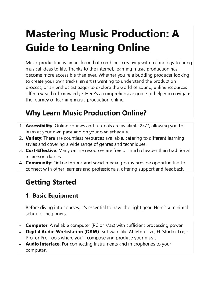 mastering music production a guide to learning