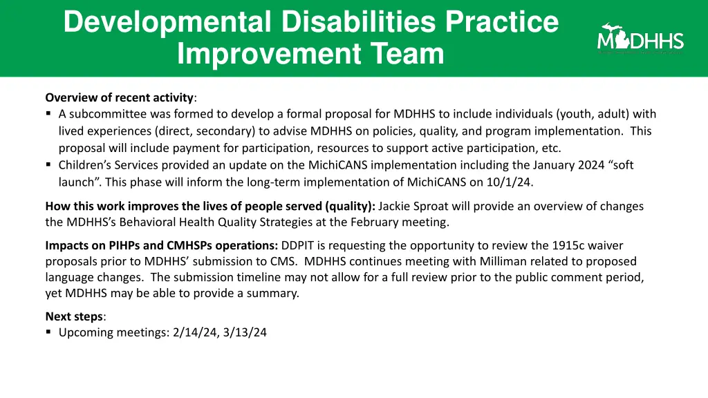 developmental disabilities practice improvement