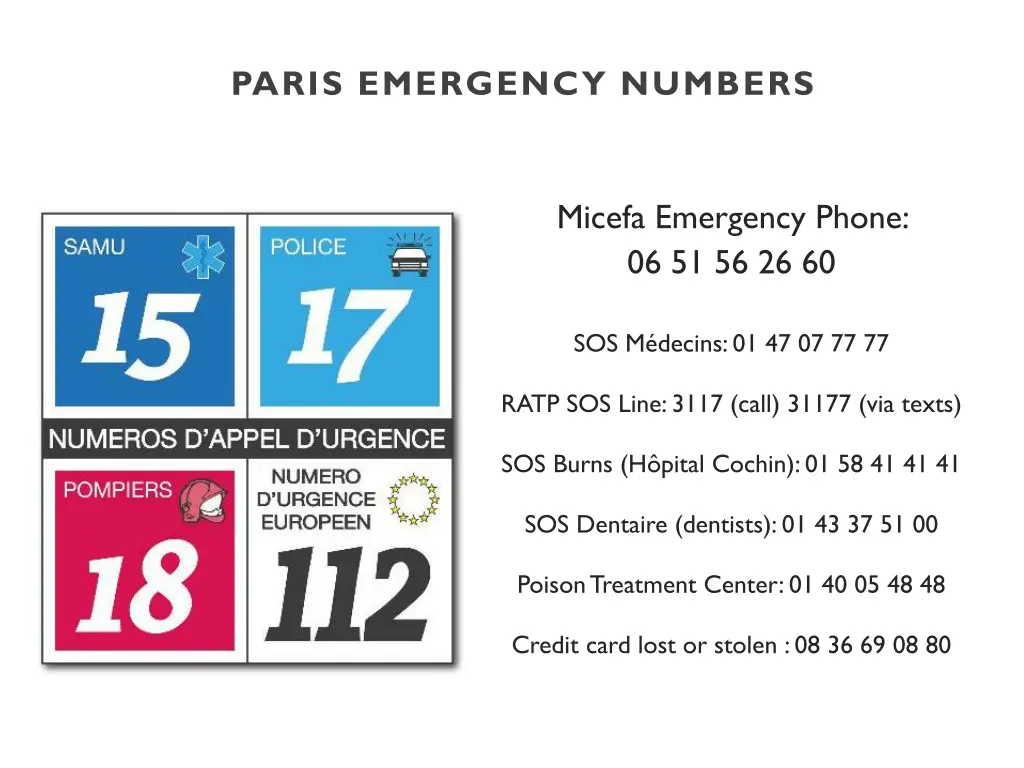 paris emergency numbers