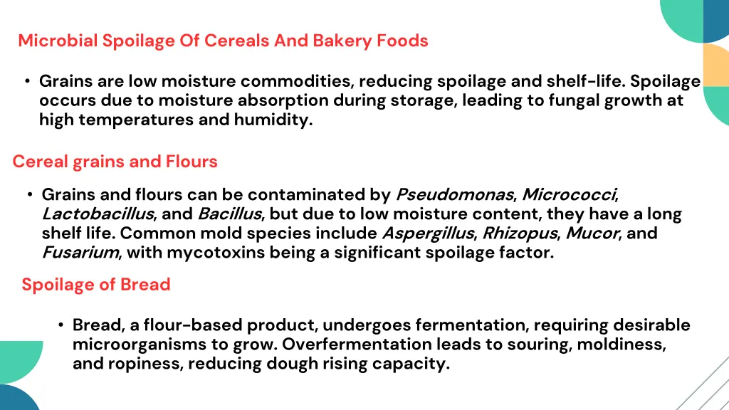 microbial spoilage of cereals and bakery foods