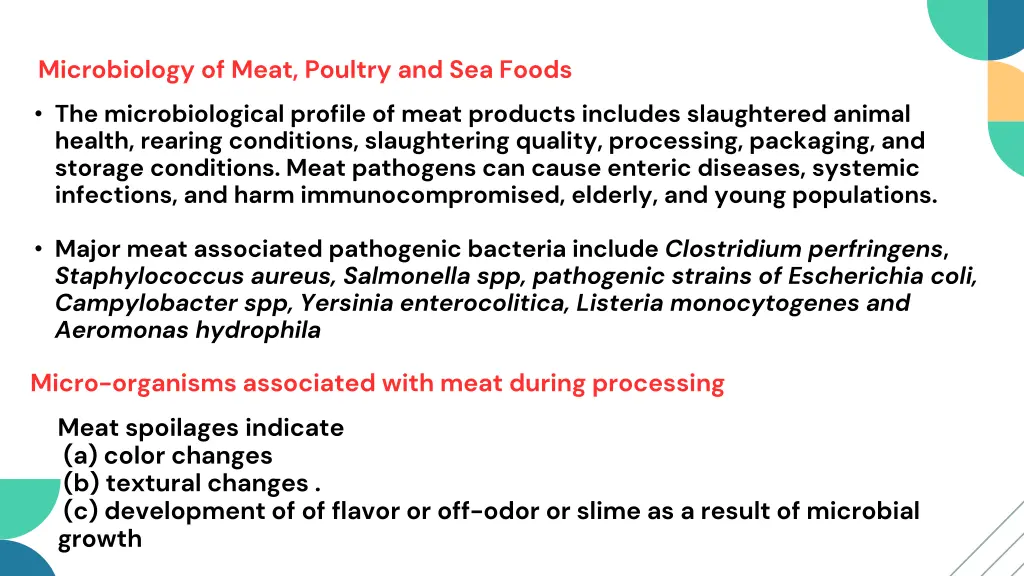 microbiology of meat poultry and sea foods