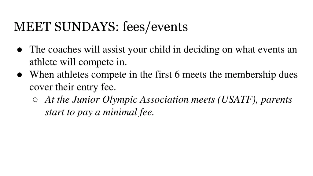 meet sundays fees events