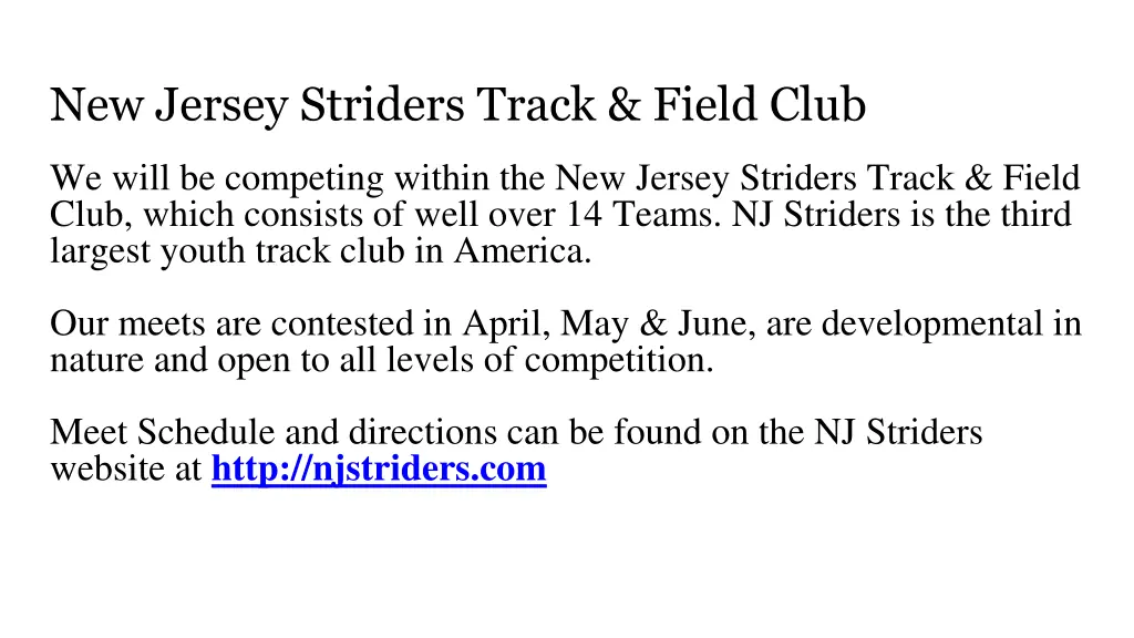 new jersey striders track field club