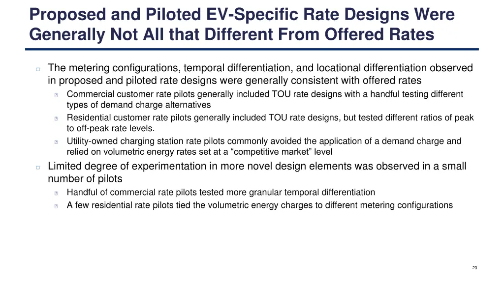 proposed and piloted ev specific rate designs