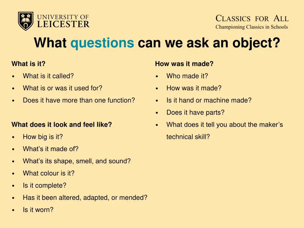 what questions can we ask an object