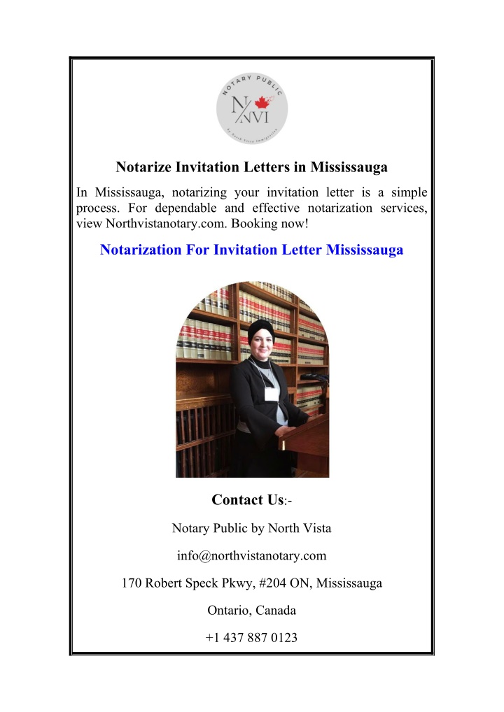 notarize invitation letters in mississauga