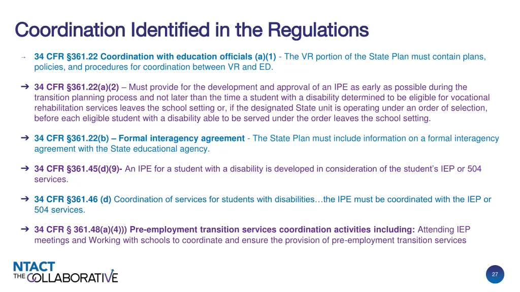 coordination identified in the regulations