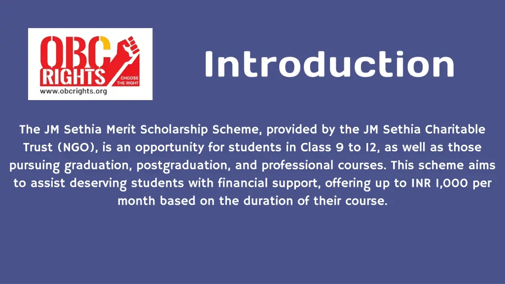 the jm sethia merit scholarship scheme provided
