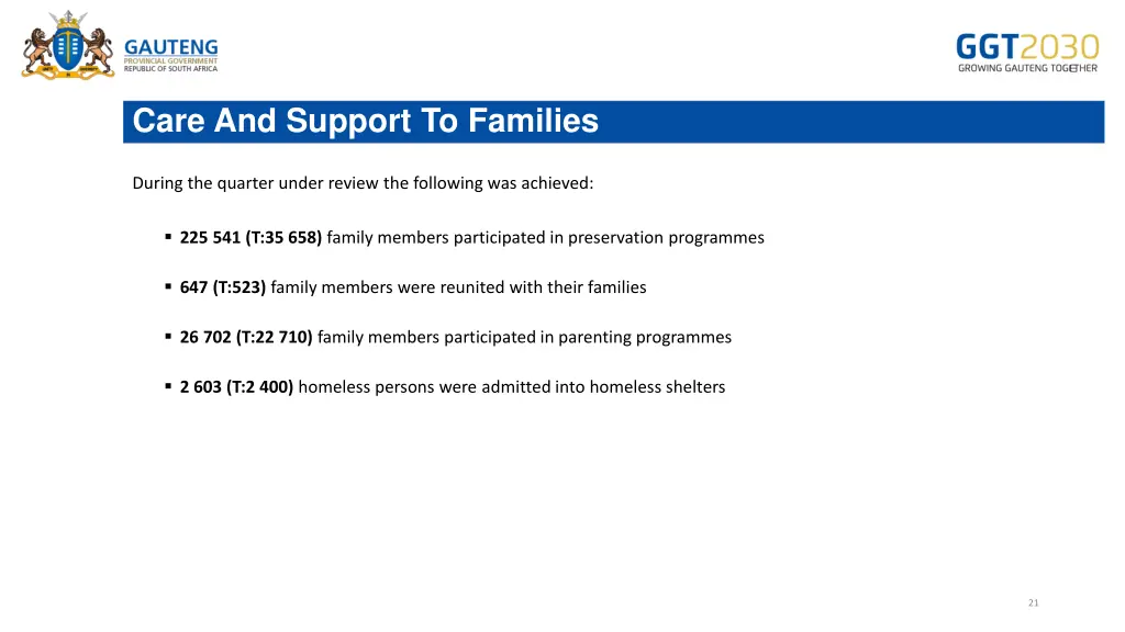 care and support to families