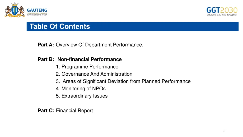 table of contents