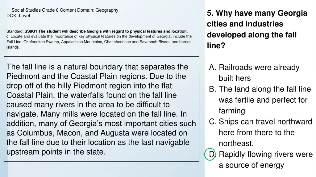 social studies grade 8 content domain geography