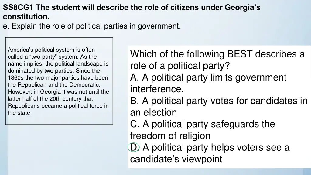 ss8cg1 the student will describe the role 2