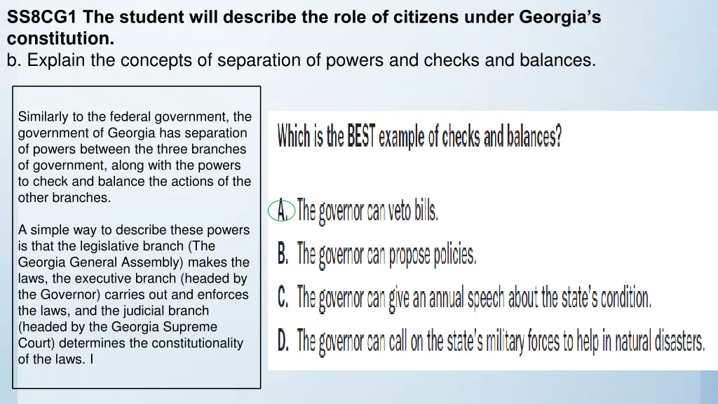 ss8cg1 the student will describe the role