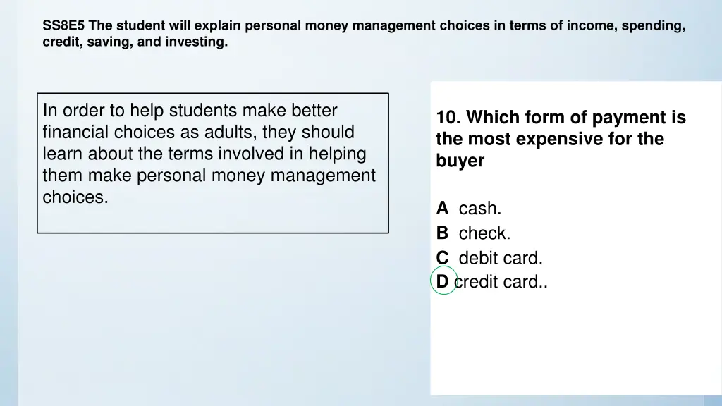 ss8e5 the student will explain personal money 1