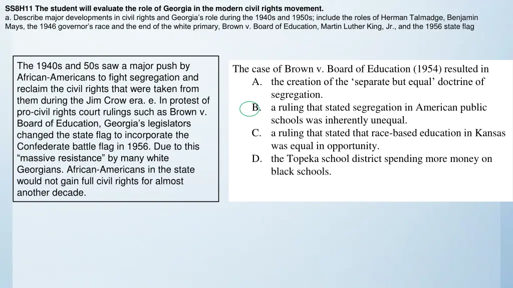 ss8h11 the student will evaluate the role